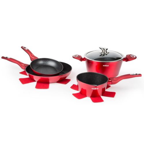 Set pentole, 5 pezzi con salvapadella, rosso
