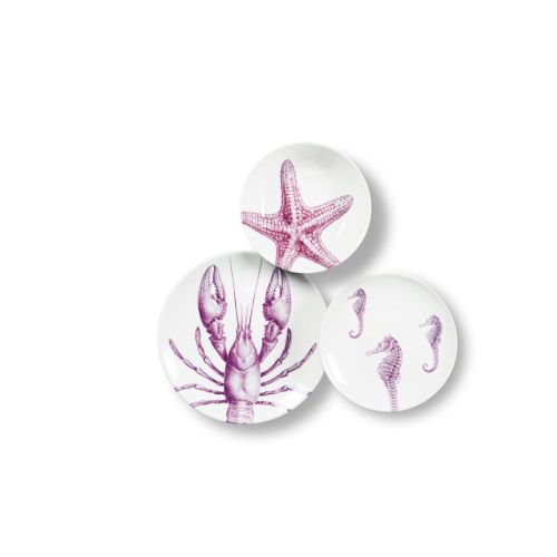 Servizio piatti, lilla, crostacei, ceramica, 3 pezzi