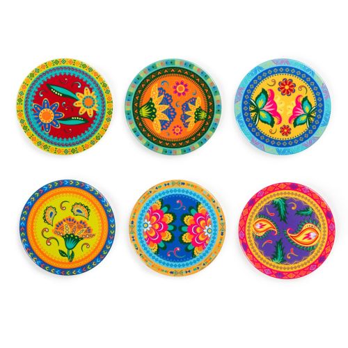 Sottobicchieri, 6 pezzi, ceramica, stile floreale
