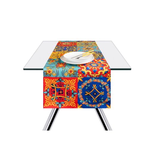 Runner, multicolore, stile siciliano, 100% cotone, 45x140 cm