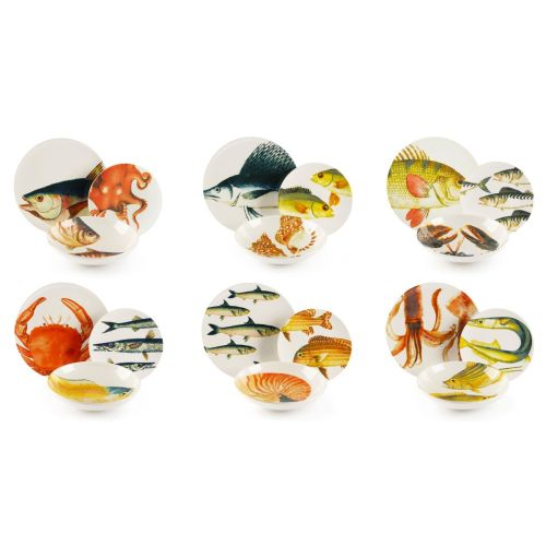 Servizio piatti, pesci/mare, ceramica, 18 pezzi