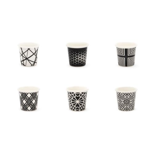 Set 6 bicchierini, bianco/nero, porcellana, 90 ml