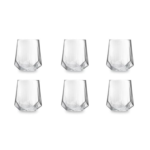 Bicchieri acqua, 6 pezzi, vetro trasparente, forma diamante