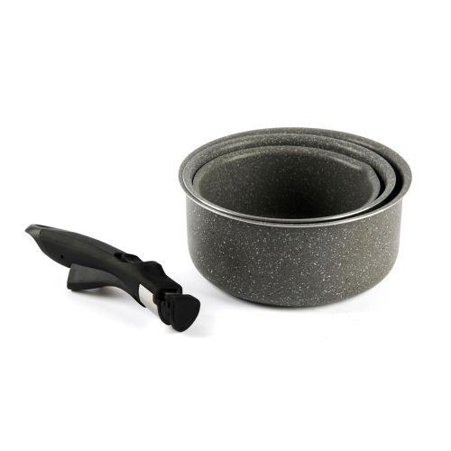 Set 3 casseruole, manico removibile, antiaderenti