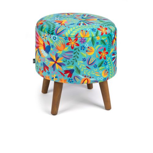 Pouf con contenitore, imbottito, fantasia fiori messicani